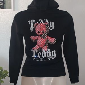 PHILIPP PLEIN RHINESTONE STUDDED TEDDY BLACK HOODIE